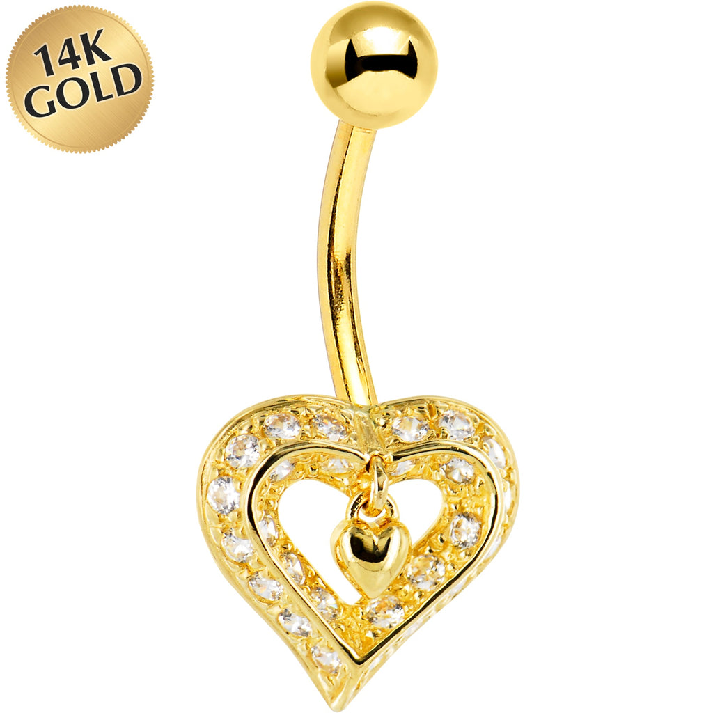 BodyCandy 16G Solid 14K Yellow Gold Cubic Zirconia CHARMING HEART Belly Ring — main product shot