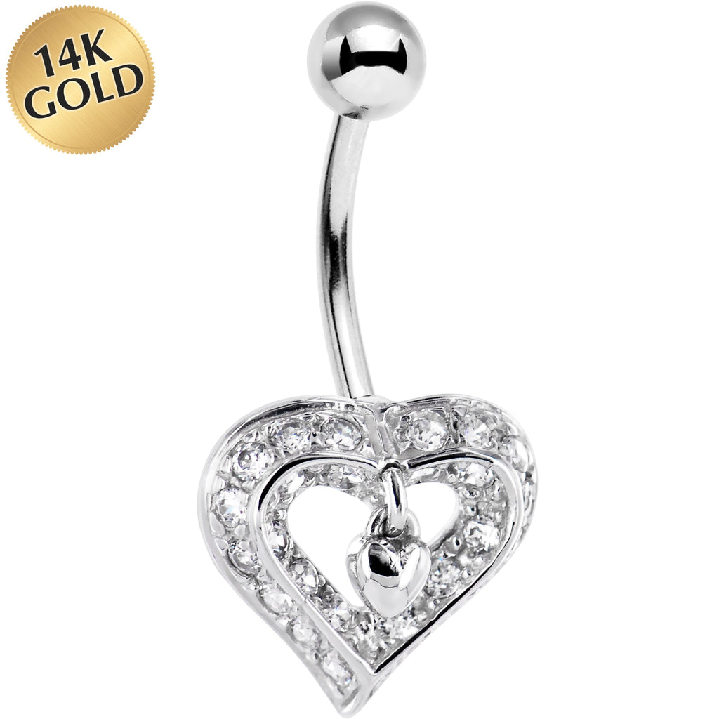 BodyCandy 16G Solid 14K White Gold Cubic Zirconia CHARMING HEART Belly Ring — main product shot