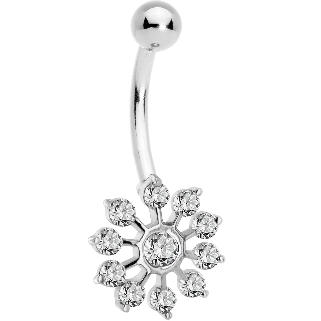 BodyCandy 16G Solid 14K White Gold Cubic Zirconia PEACOCK Belly Ring — detail close-up