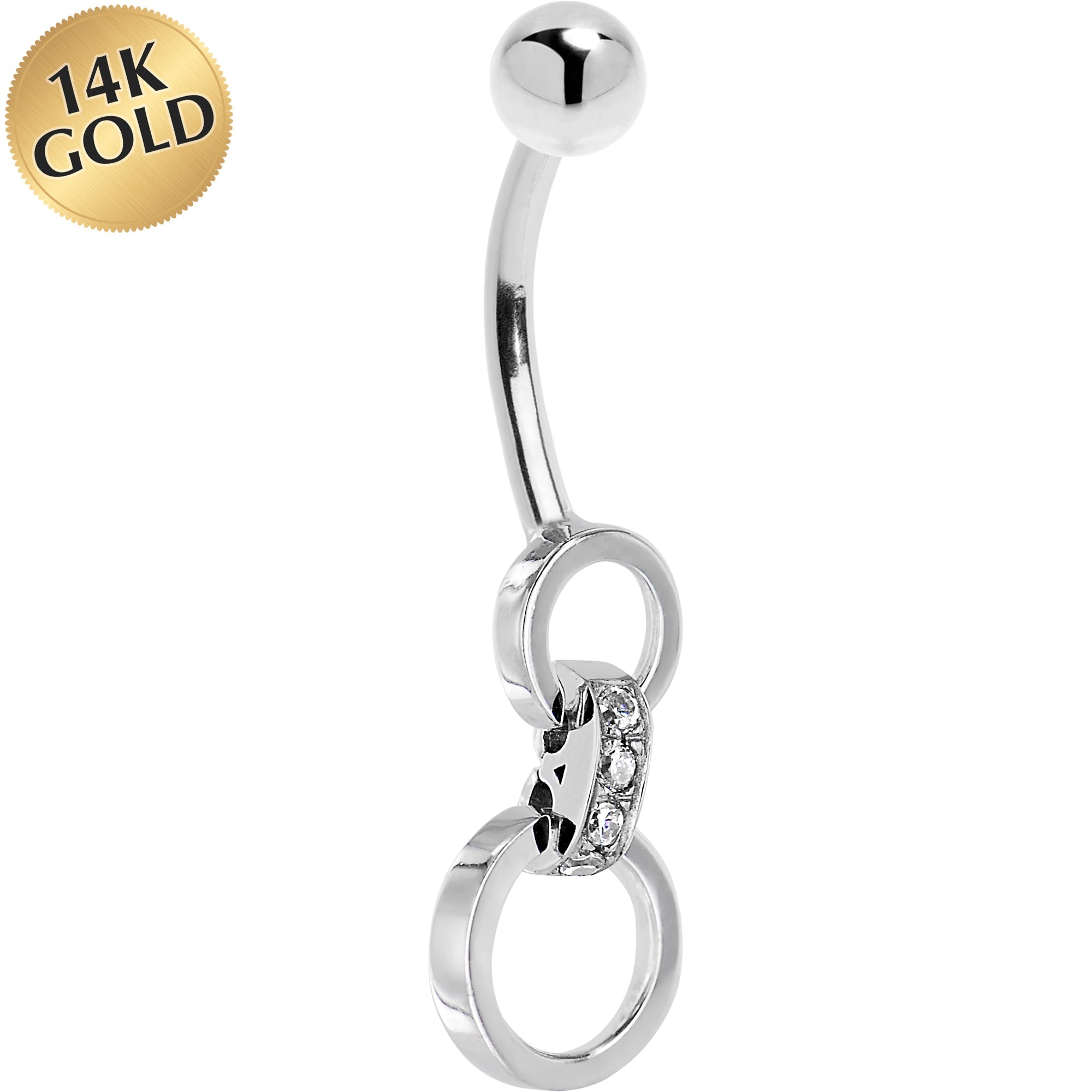 BodyCandy 16G Solid 14K White Gold Circular Cubic Zirconia Hoop Dangle Belly Ring — main product shot