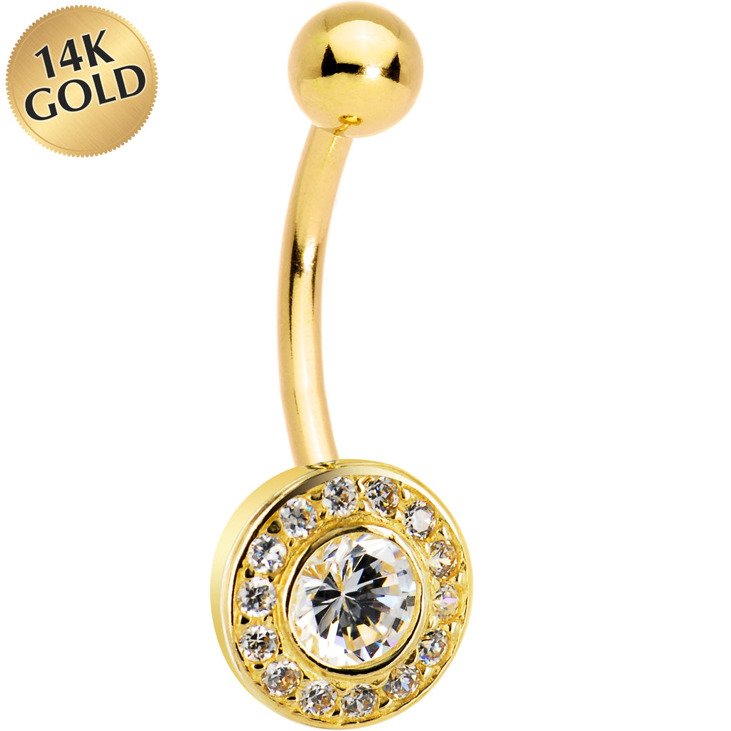 BodyCandy 16G Solid 14K Yellow Gold Cubic Zirconia Round Belly Ring — main product shot