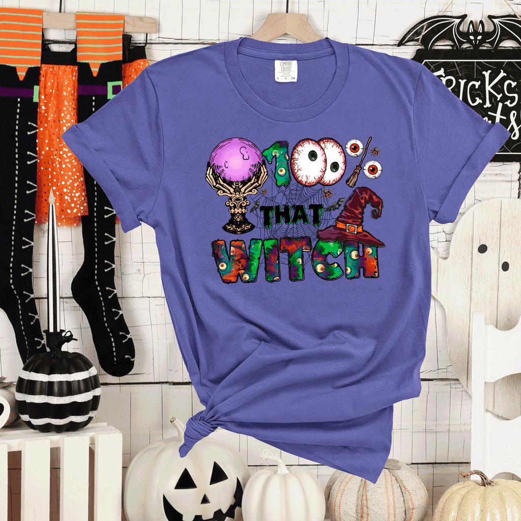 A Blessed Texas Mess Boutique A Blessed Texas Mess Boutique 100% That Witch Halloween Comfort Colors Shirt — construction detail