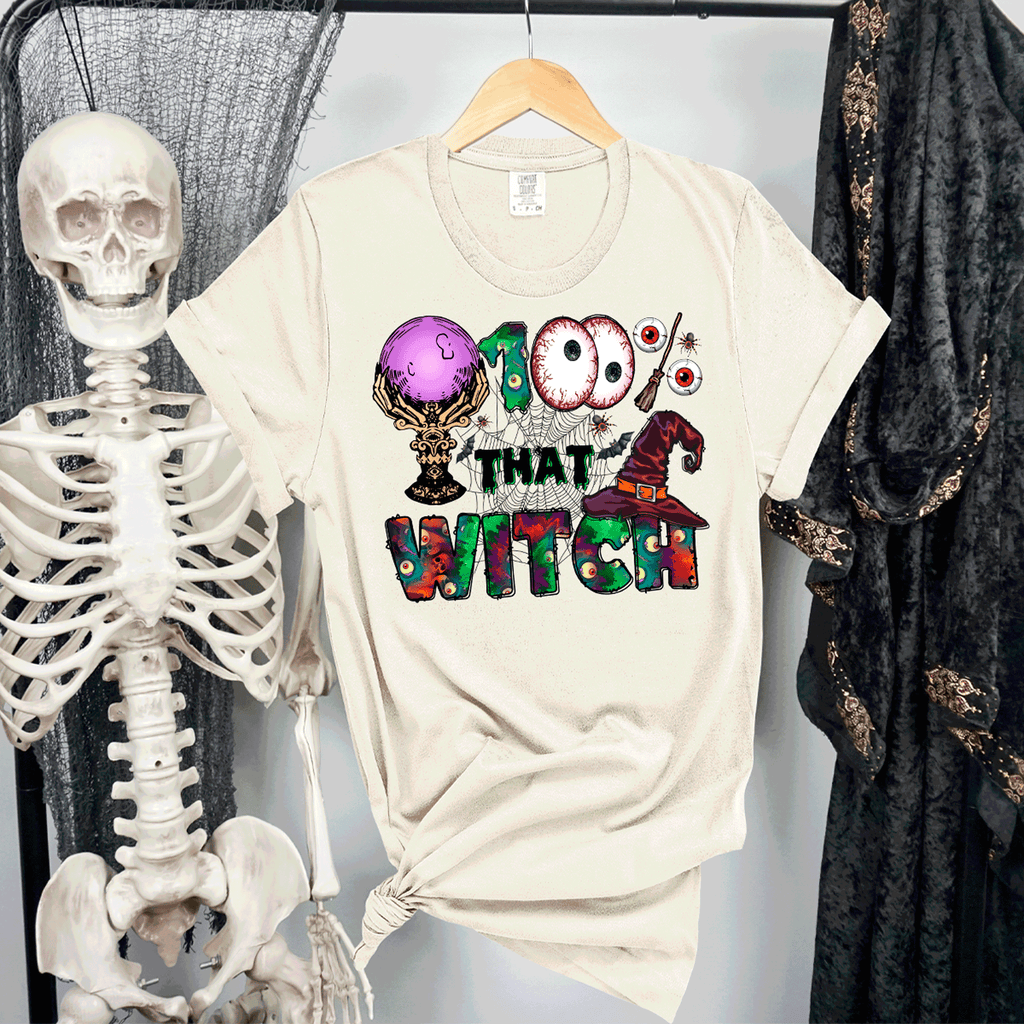 A Blessed Texas Mess Boutique A Blessed Texas Mess Boutique 100% That Witch Halloween Comfort Colors Shirt — main product shot