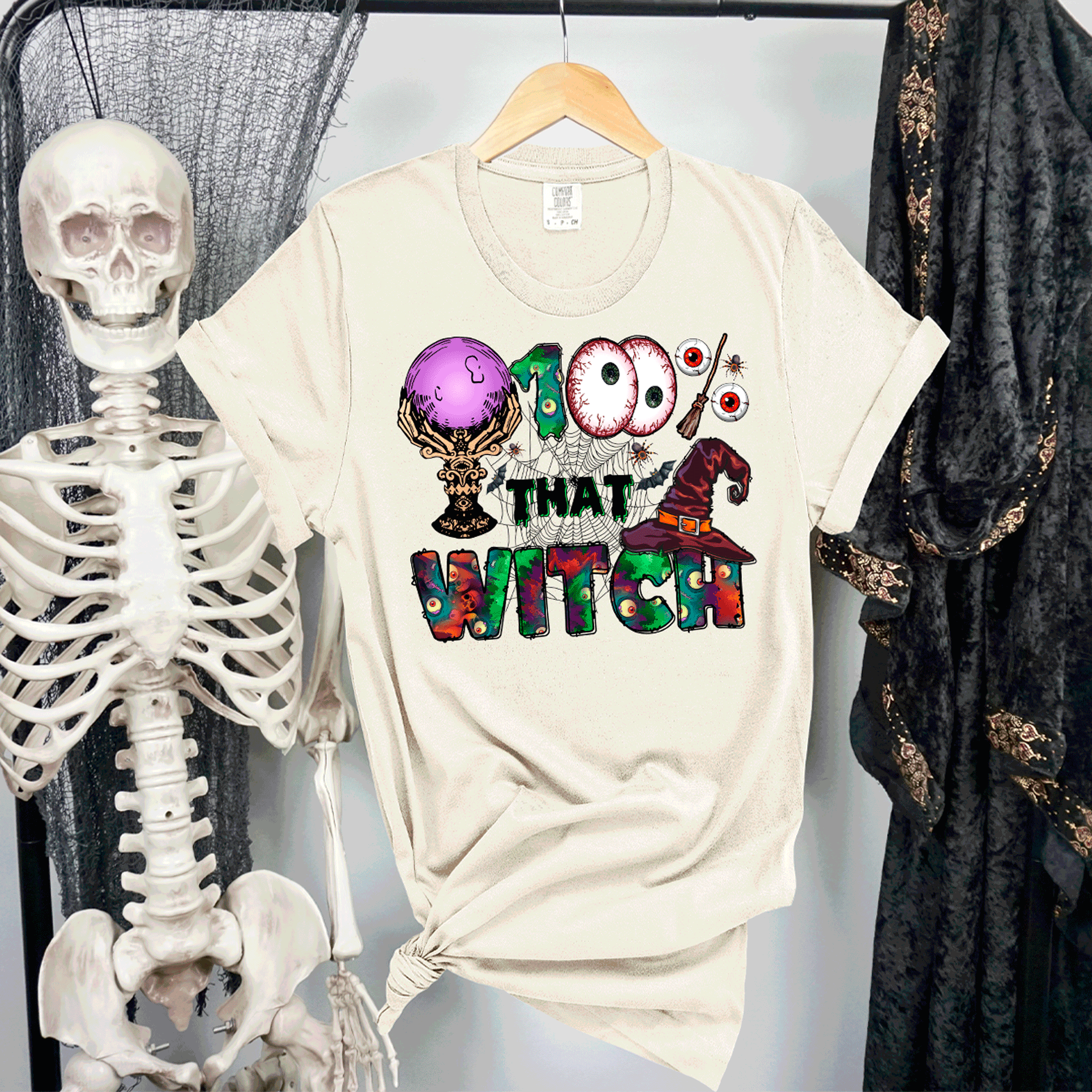 A Blessed Texas Mess Boutique A Blessed Texas Mess Boutique 100% That Witch Halloween Comfort Colors Shirt — main product shot
