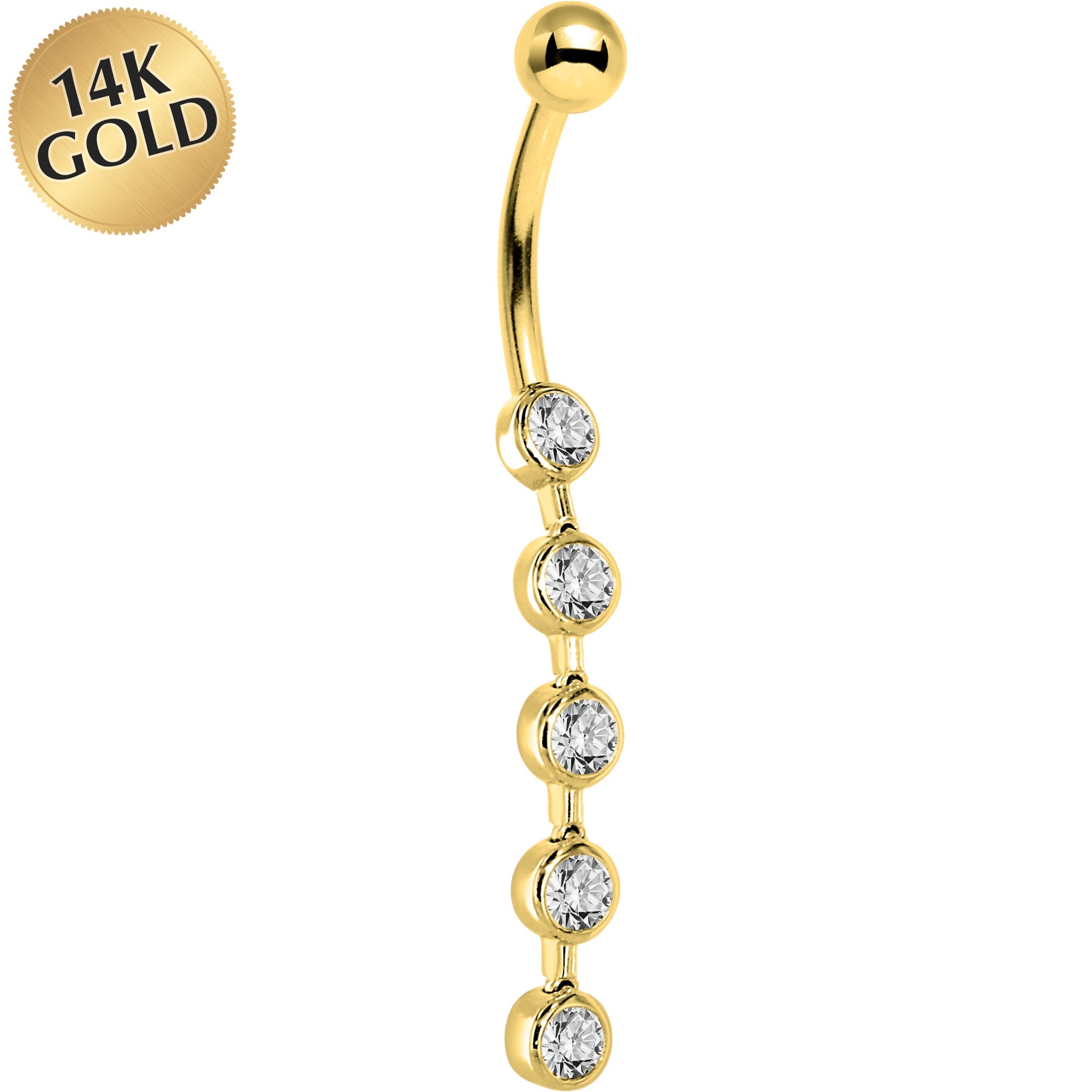 BodyCandy 16G Solid 14K Yellow Gold Paragon Cubic Zirconia Drop Belly Ring — main product shot