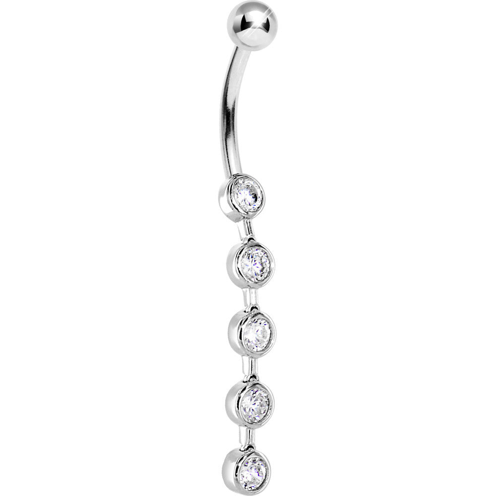 BodyCandy 16G Solid 14K White Gold PARAGON Cubic Zirconia Drop Belly Ring — detail close-up