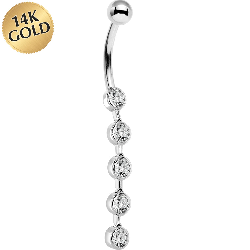 BodyCandy 16G Solid 14K White Gold PARAGON Cubic Zirconia Drop Belly Ring — main product shot
