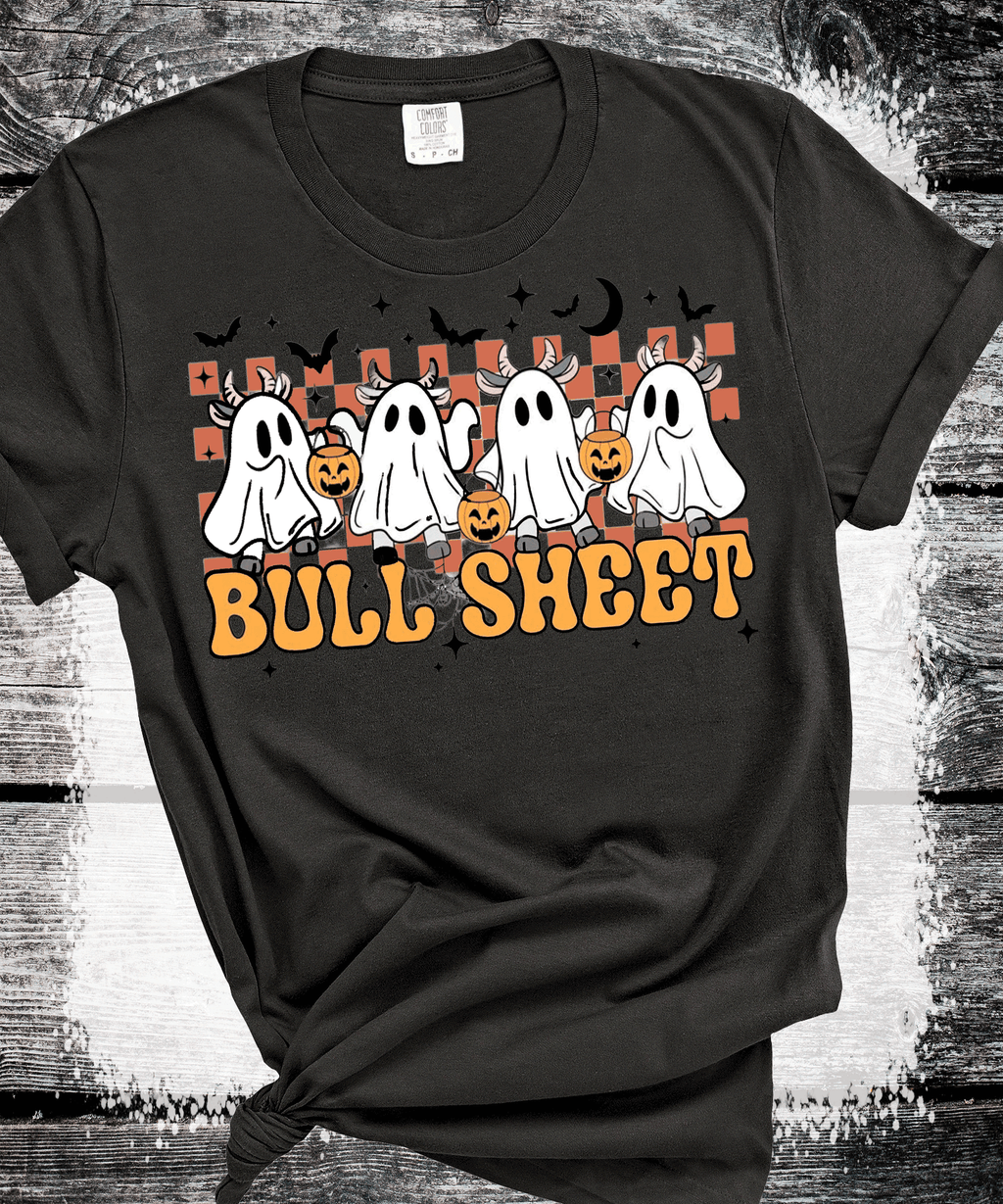 A Blessed Texas Mess Boutique BOO Ghost Bulls Sheet Farmlife Halloween Comfort Colors — main product shot