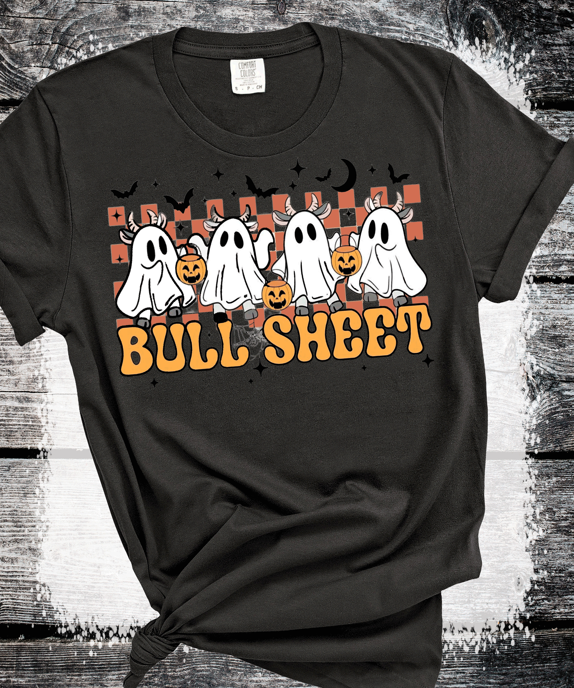 A Blessed Texas Mess Boutique BOO Ghost Bulls Sheet Farmlife Halloween Comfort Colors — main product shot