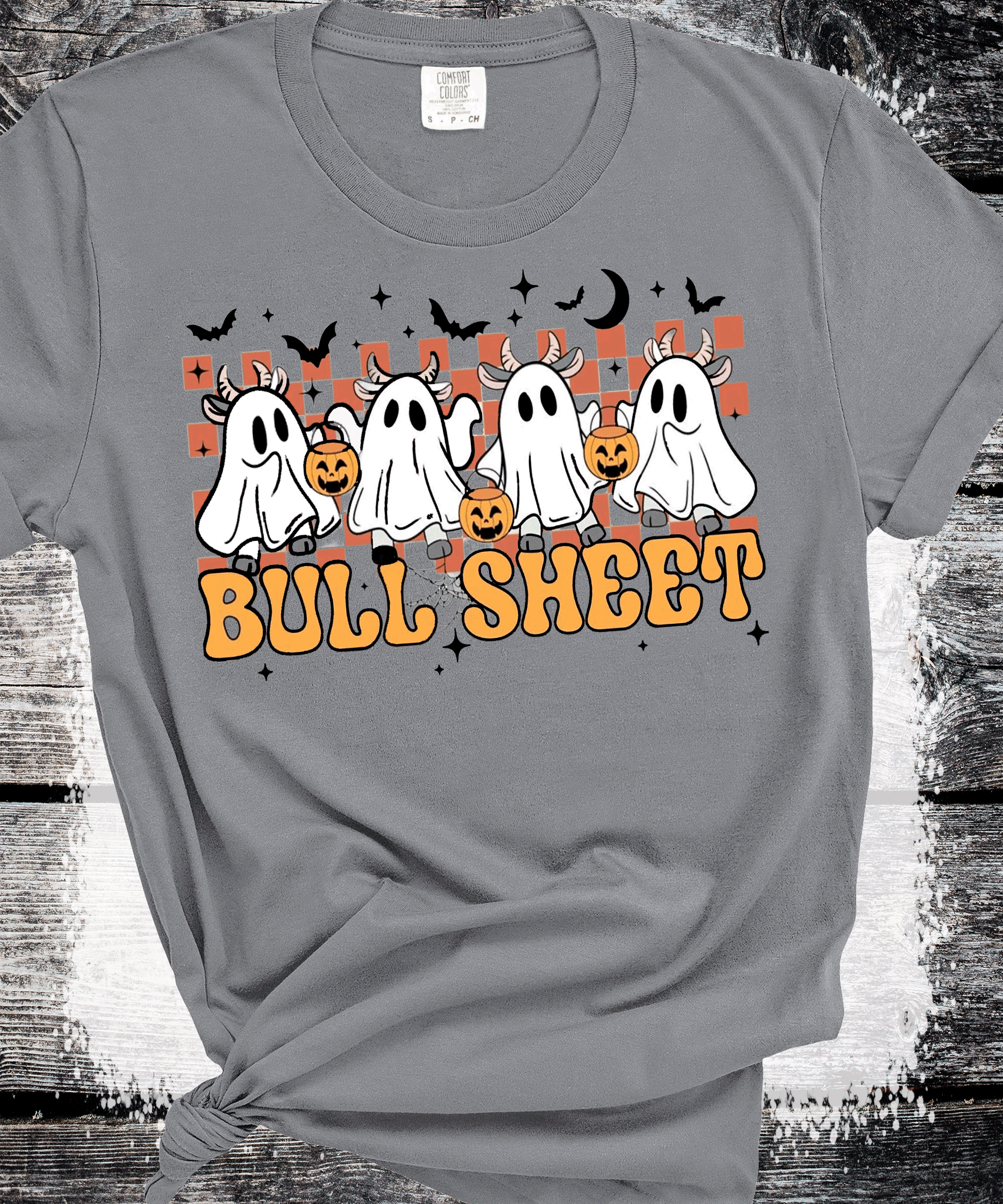 A Blessed Texas Mess Boutique BOO Ghost Bulls Sheet Farmlife Halloween Comfort Colors — apparel & accessories category context