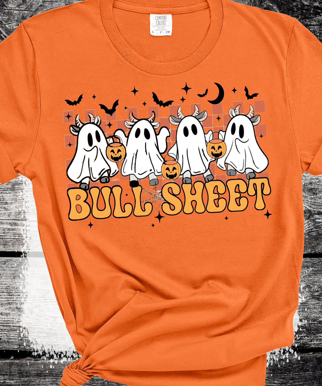 A Blessed Texas Mess Boutique BOO Ghost Bulls Sheet Farmlife Halloween Comfort Colors — lifestyle worn / used context