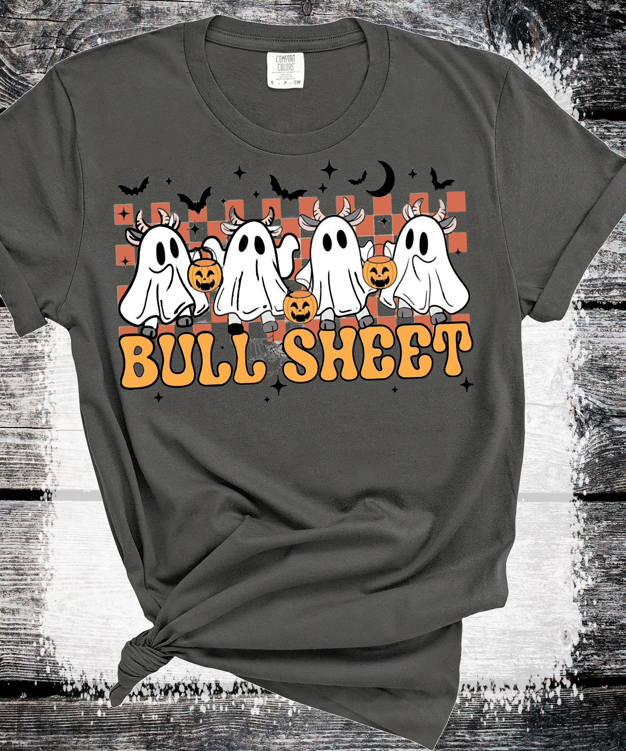 A Blessed Texas Mess Boutique BOO Ghost Bulls Sheet Farmlife Halloween Comfort Colors — detail shot 7