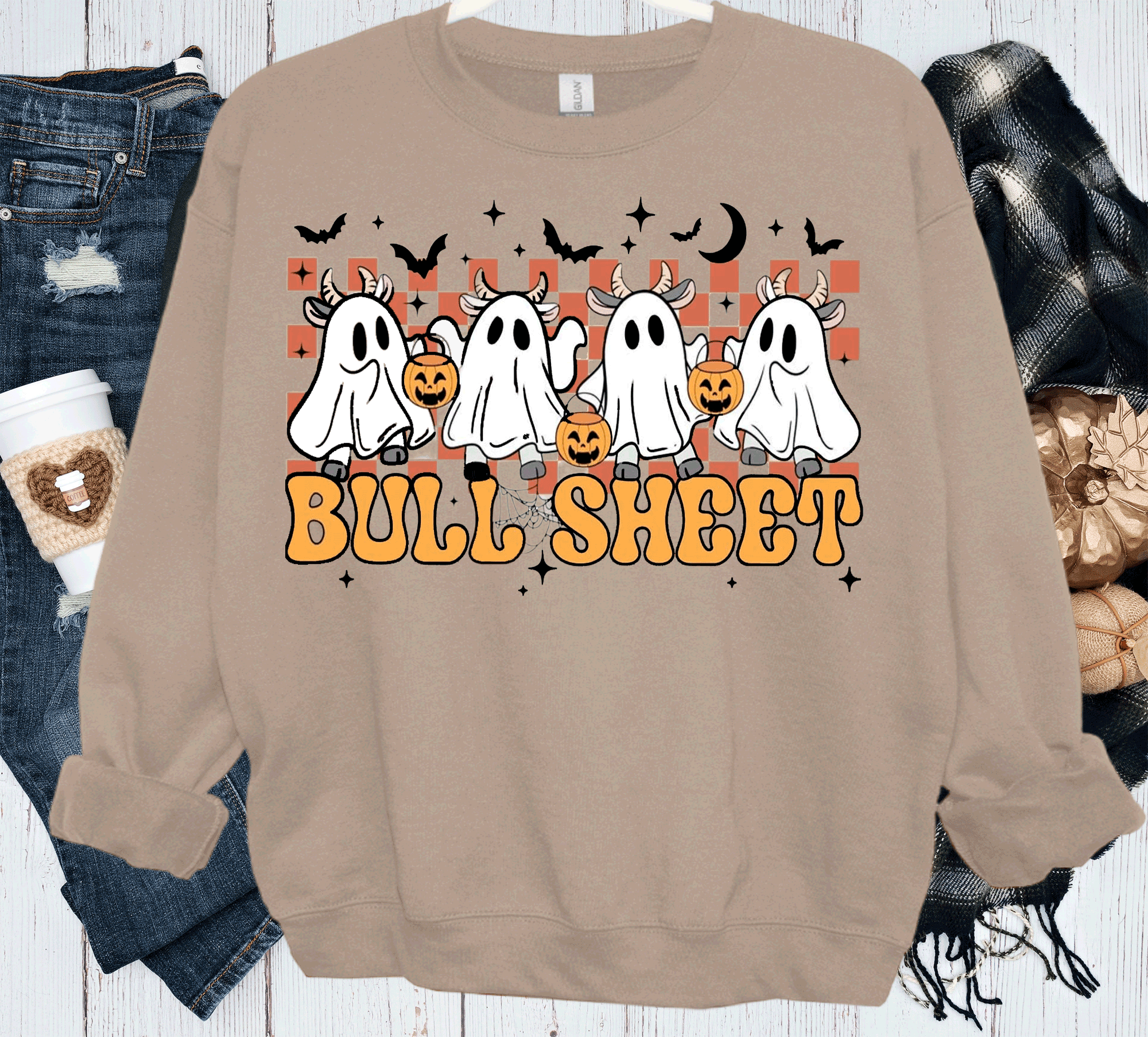 A Blessed Texas Mess Boutique BOO Ghost Bulls Sheet Farmlife Halloween Comfort Colors — detail shot 8