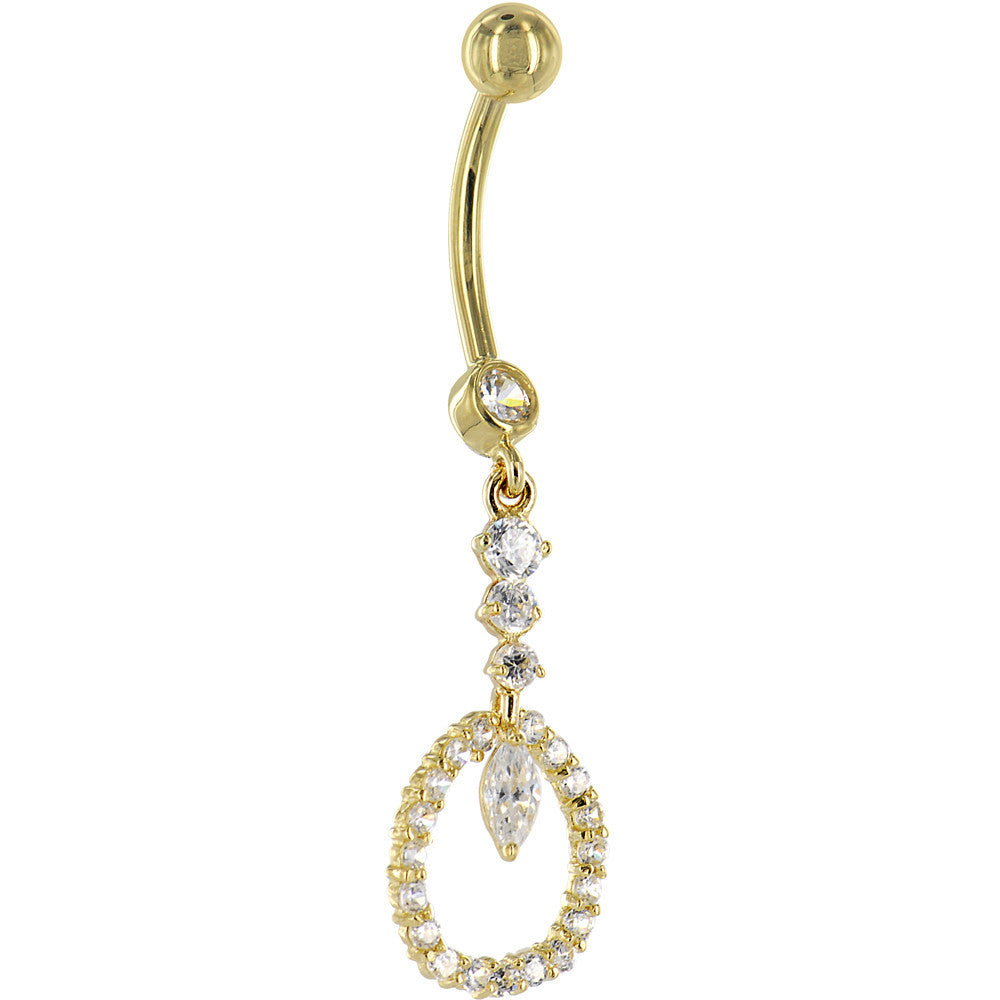 BodyCandy 16G Solid 14K Yellow Gold Ciruclar Indulgence Cubic Zirconia Belly Ring — detail close-up