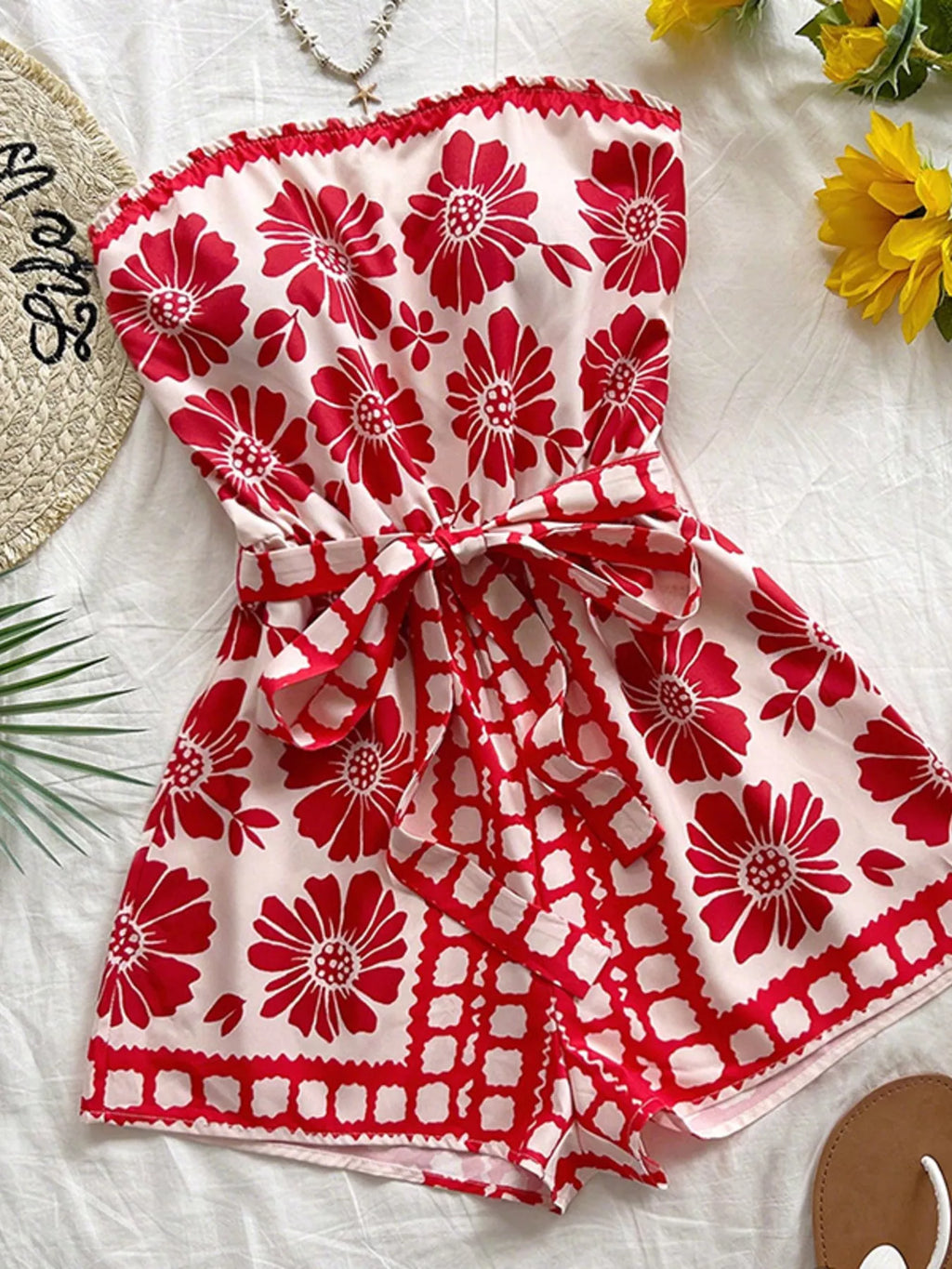 Strapless Tie Waist Romper