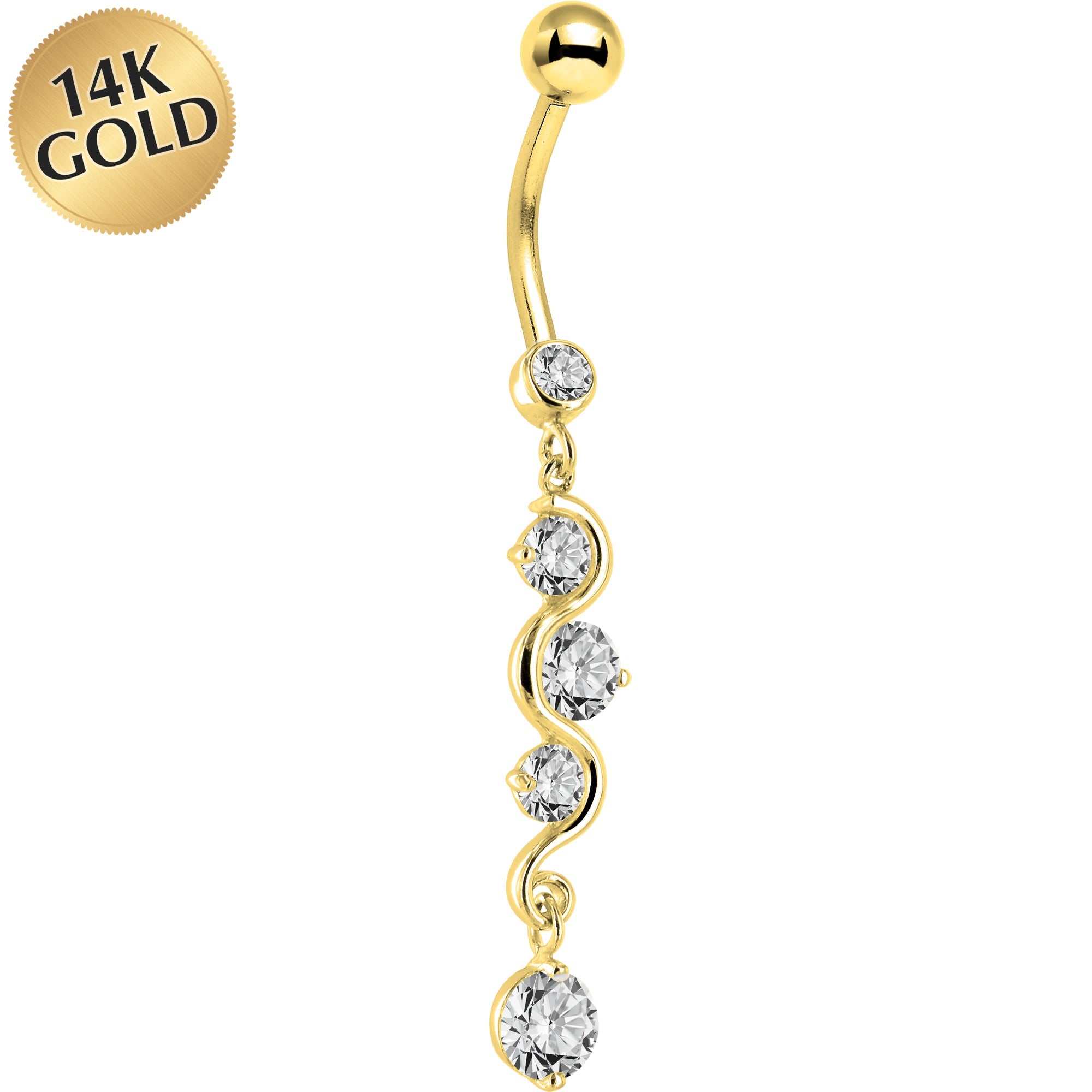 BodyCandy 16G Solid 14K Yellow Gold Scroll Delight Cubic Zirconia Belly Ring — main product shot