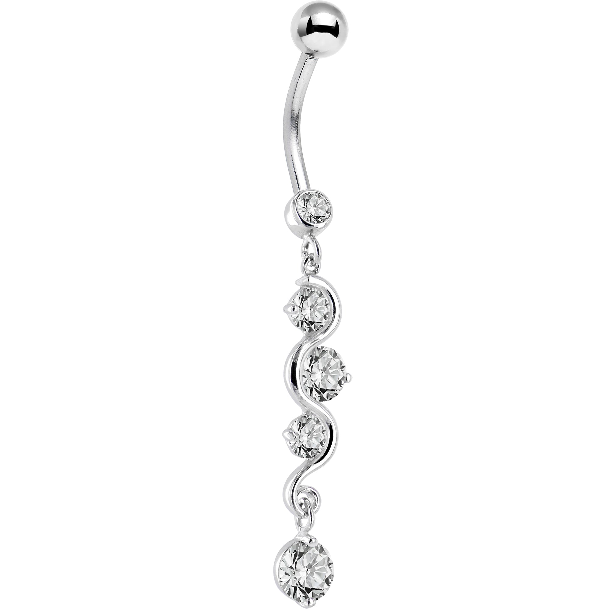 BodyCandy 16G Solid 14K White Gold Scroll Delight Cubic Zirconia Belly Ring — detail close-up