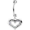BodyCandy 16G Solid 14K White CZ Encased Heart Dangle Belly Ring — main product shot