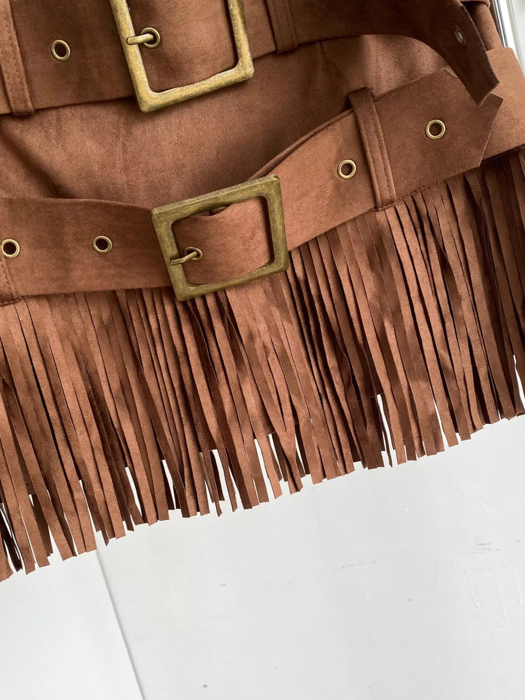 Fringe Belted Mini Skirt