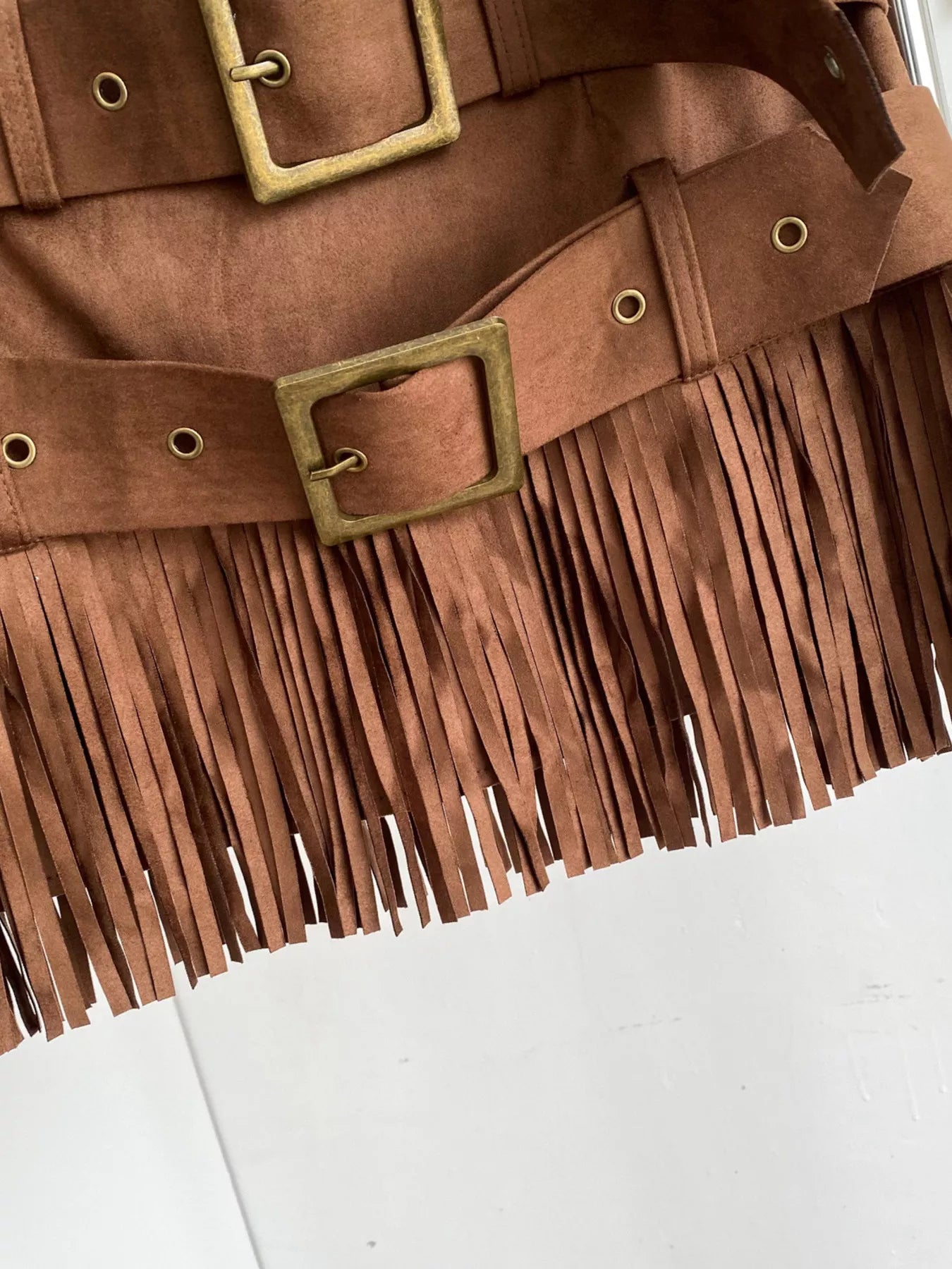 Fringe Belted Mini Skirt
