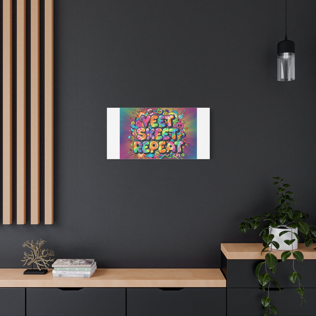 Yeet Skeet Repeat Canvas | Slogan & Glitch Graphic, Meme Phrase Wall Art