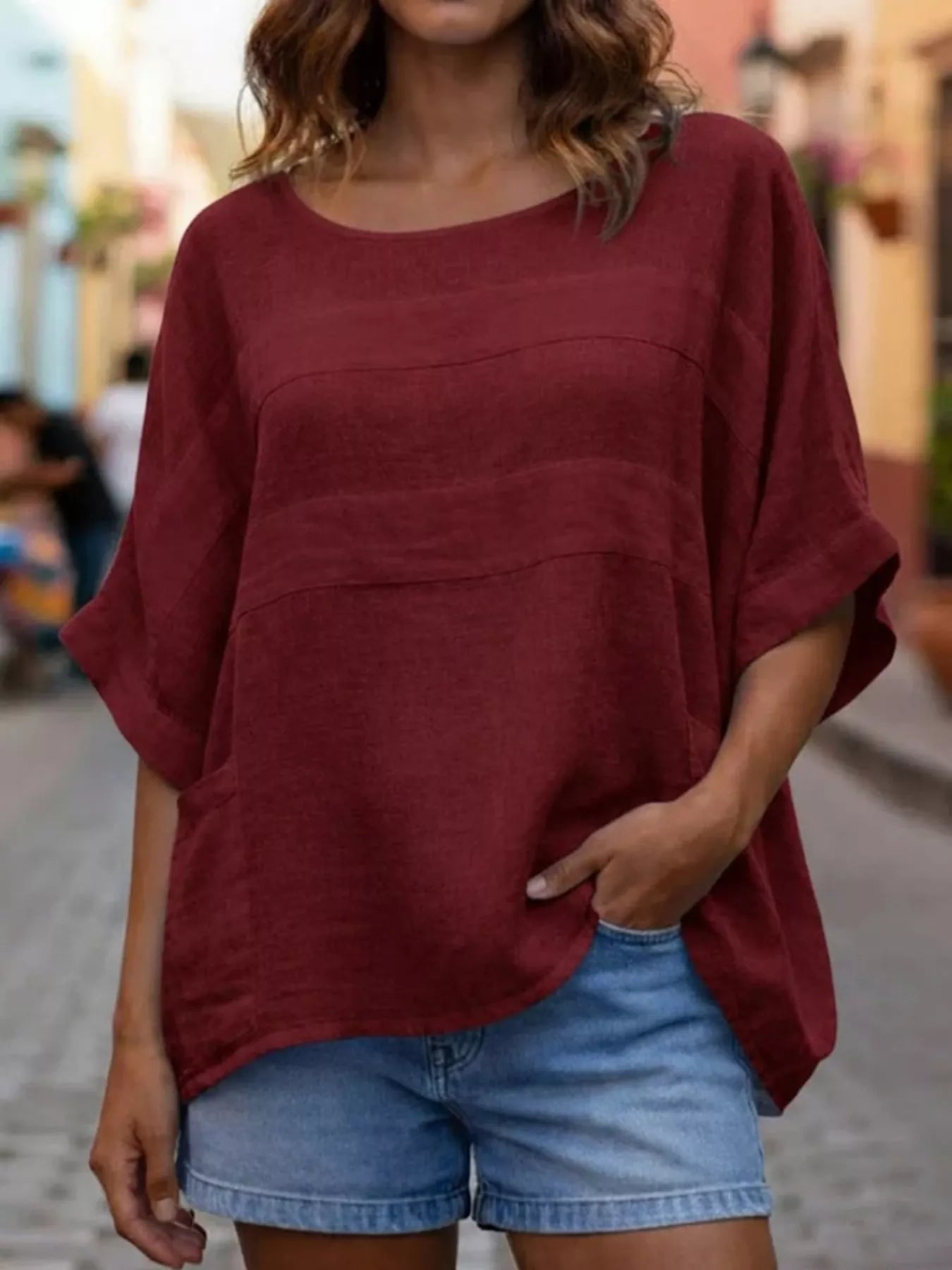Full Size Casual Loose Round Neck Blouse Plus Size