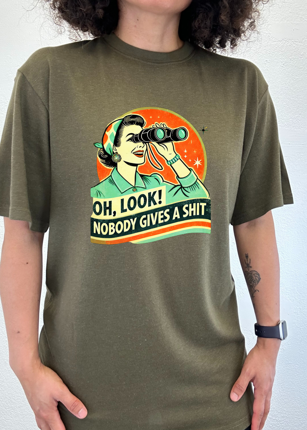 Spun Bamboo Funny Retro Woman Unisex Bamboo/Cotton Graphic T-Shirt — lifestyle context