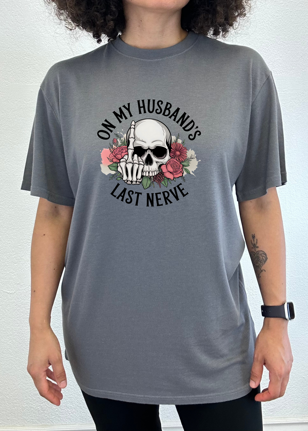 Spun Bamboo On My Husbands Last Nerve Sublimation Unisex Bamboo/Cotton Graphic T-Shirt — main product shot