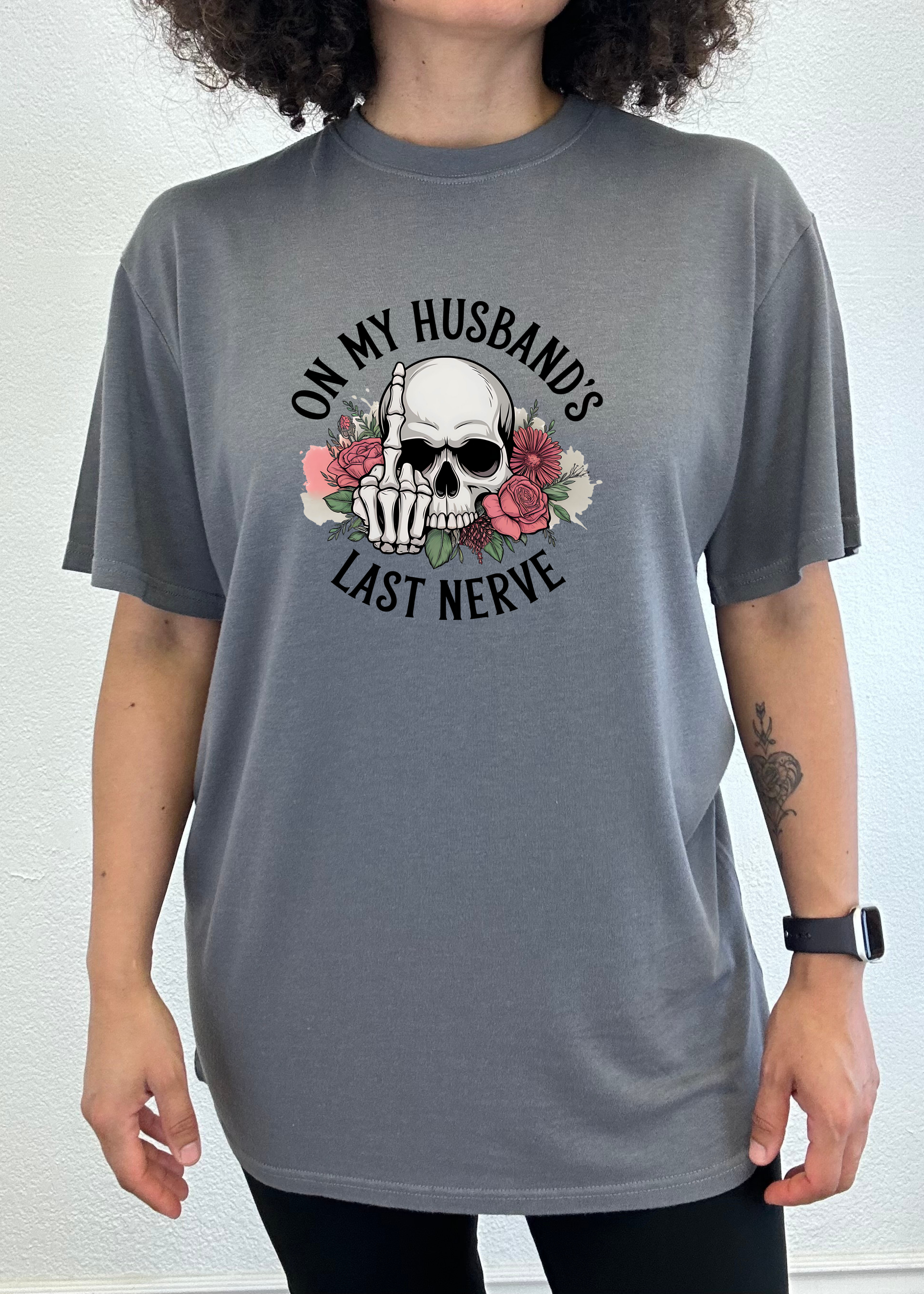 Spun Bamboo On My Husbands Last Nerve Sublimation Unisex Bamboo/Cotton Graphic T-Shirt — main product shot