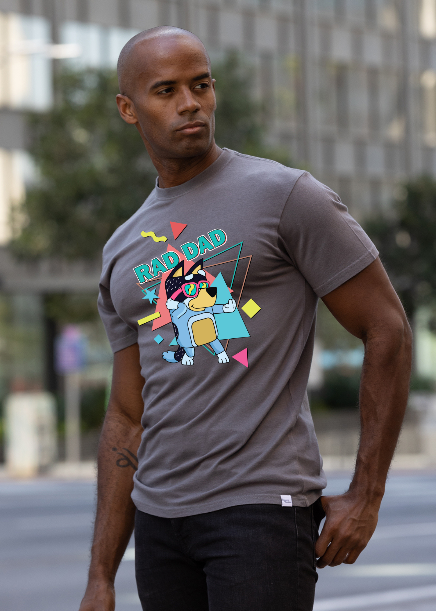 Spun Bamboo Rad Dad Bluey Men's Bamboo Short Sleeve Graphic T-Shirt — packaging