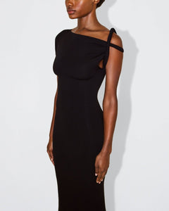 Sueded Stretch Twist Maxi Dress | Black
