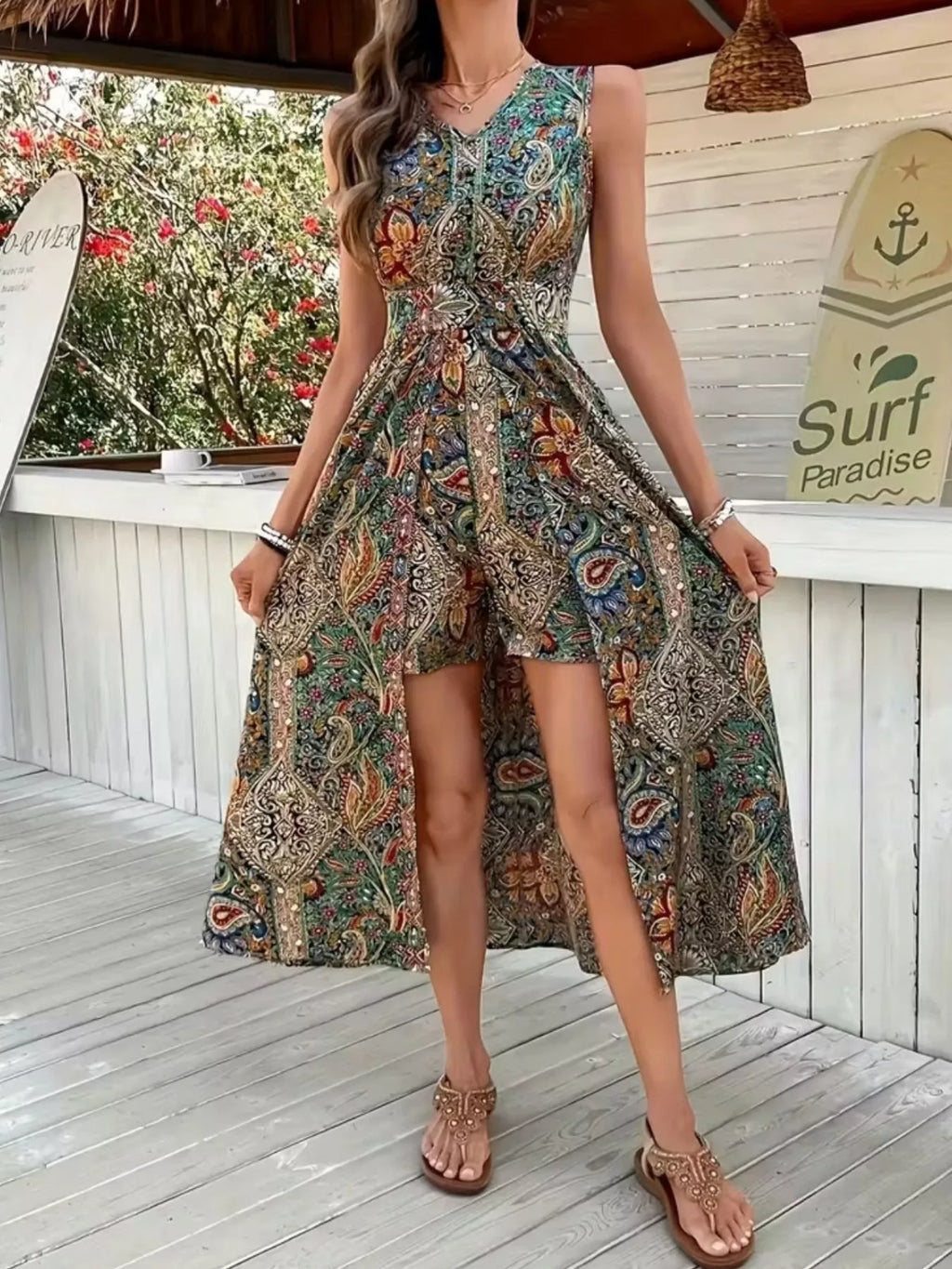 Paisley Print Sleeveless Romper