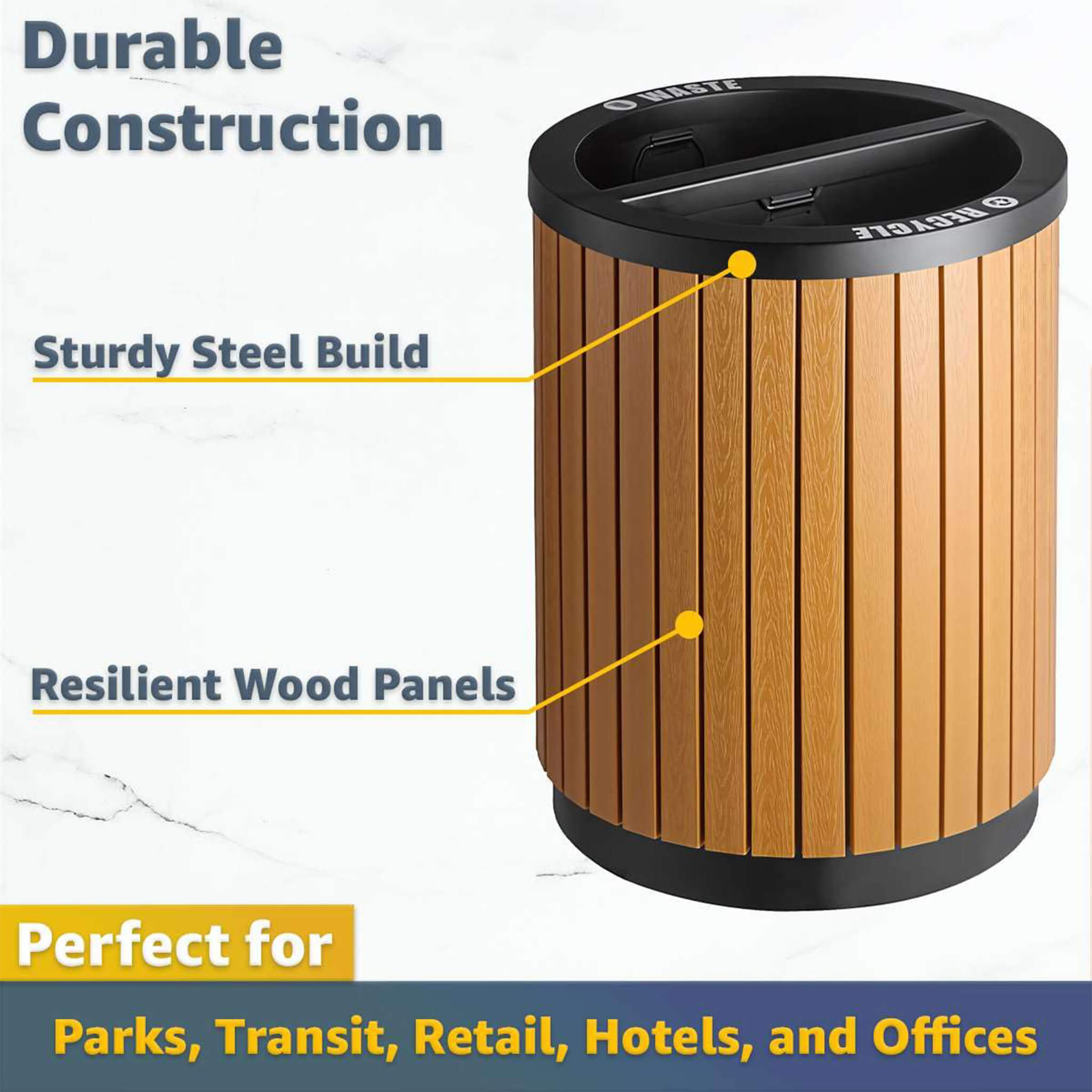 22-Gallon Heavy-Duty Commercial Outdoor Round Two-Stream Trash Can (SAK59821) – SAKSBY WHOLESALE, view 5