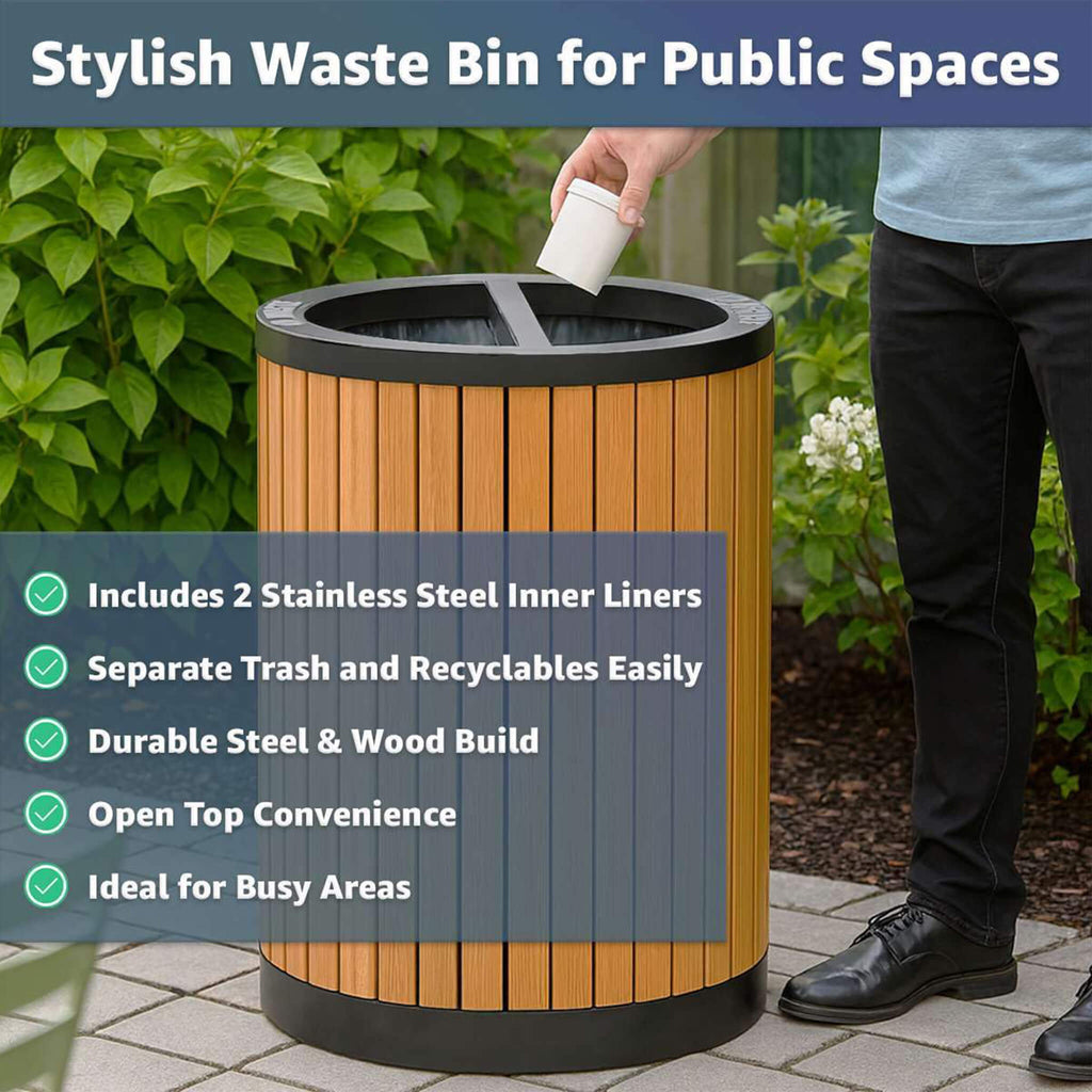 22-Gallon Heavy-Duty Commercial Outdoor Round Two-Stream Trash Can (SAK59821) – SAKSBY WHOLESALE, view 6