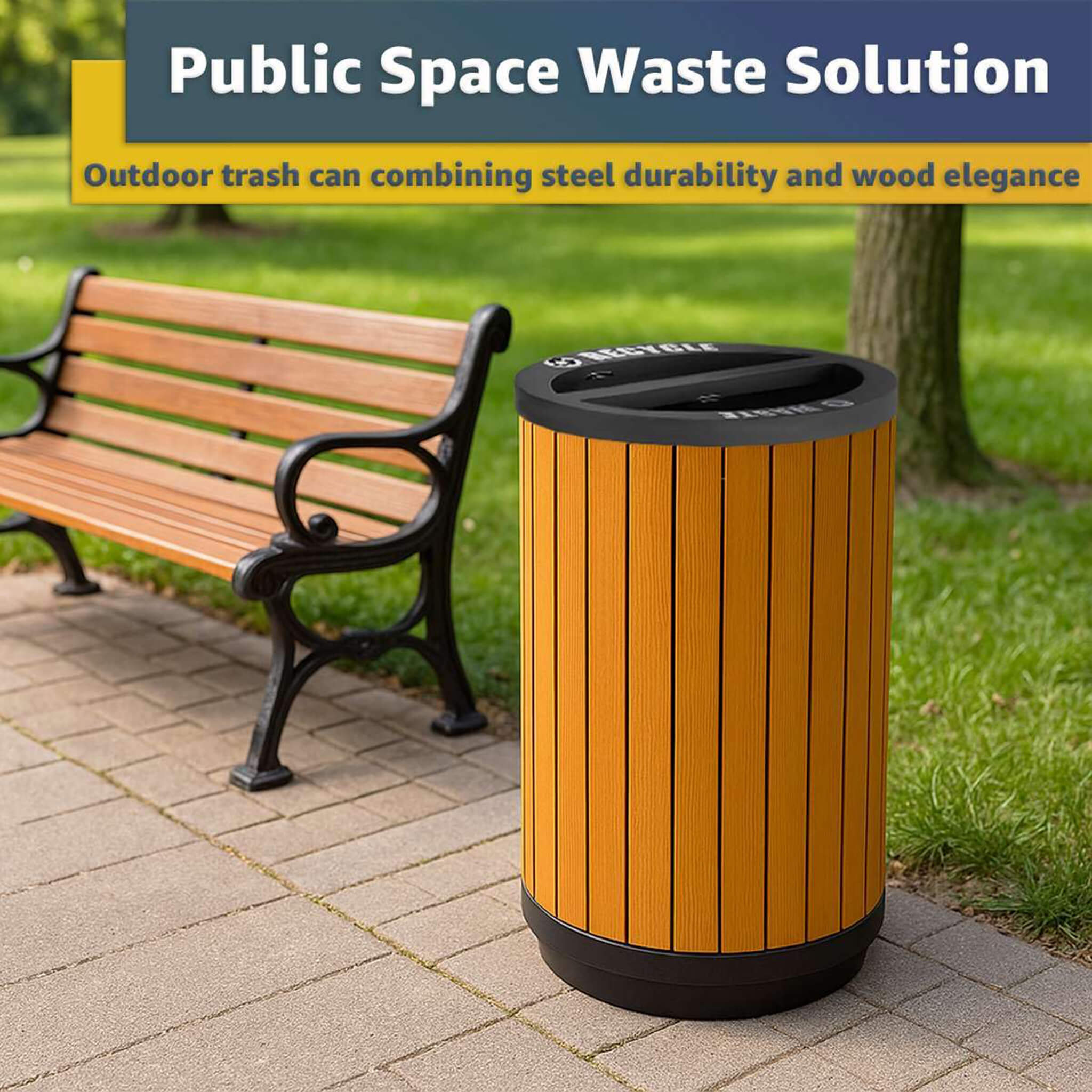 22-Gallon Heavy-Duty Commercial Outdoor Round Two-Stream Trash Can (SAK59821) – SAKSBY WHOLESALE, view 4