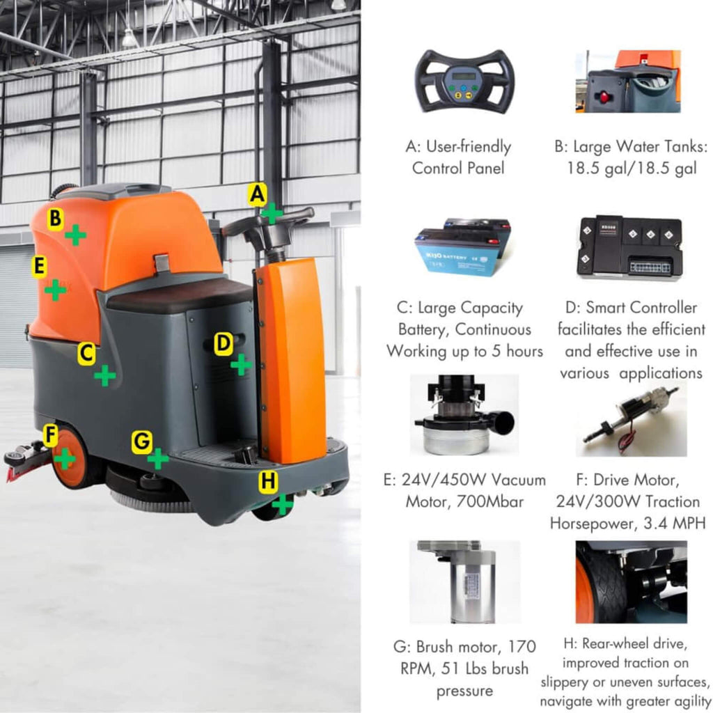 22-Inch Heavy-Duty Electric Industrial Ride-On Floor Scrubber With Dual Tanks (SAK40597) – SAKSBY WHOLESALE, view 3
