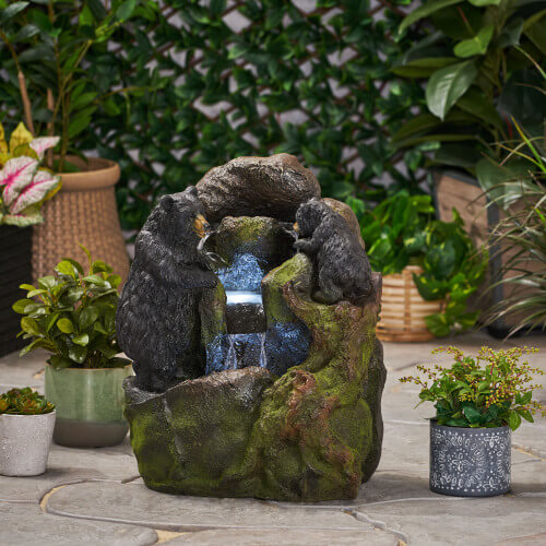 [CLEARANCE] Alora 22-Inch Weather-Resistant Outdoor Bears On A Log Floor Fountain With LED Lights (SAK77651) – SAKSBY WHOLESA