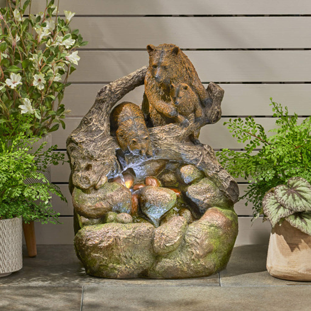 [CLEARANCE] Alora 22-Inch Weather-Resistant Outdoor Bears On A Log Floor Fountain With LED Lights (SAK77651) – SAKSBY WHOLESA