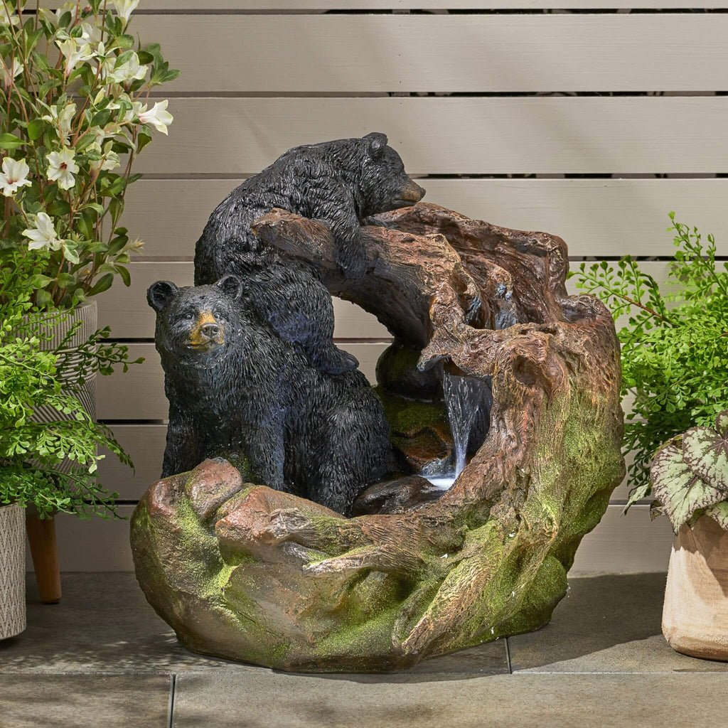 [CLEARANCE] Alora 22-Inch Weather-Resistant Outdoor Bears On A Log Floor Fountain With LED Lights (SAK77651) – SAKSBY WHOLESA