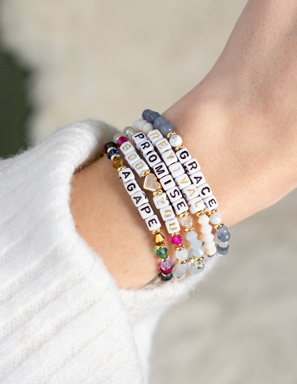 Elevated Faith Agape Letter Bracelet — lifestyle context