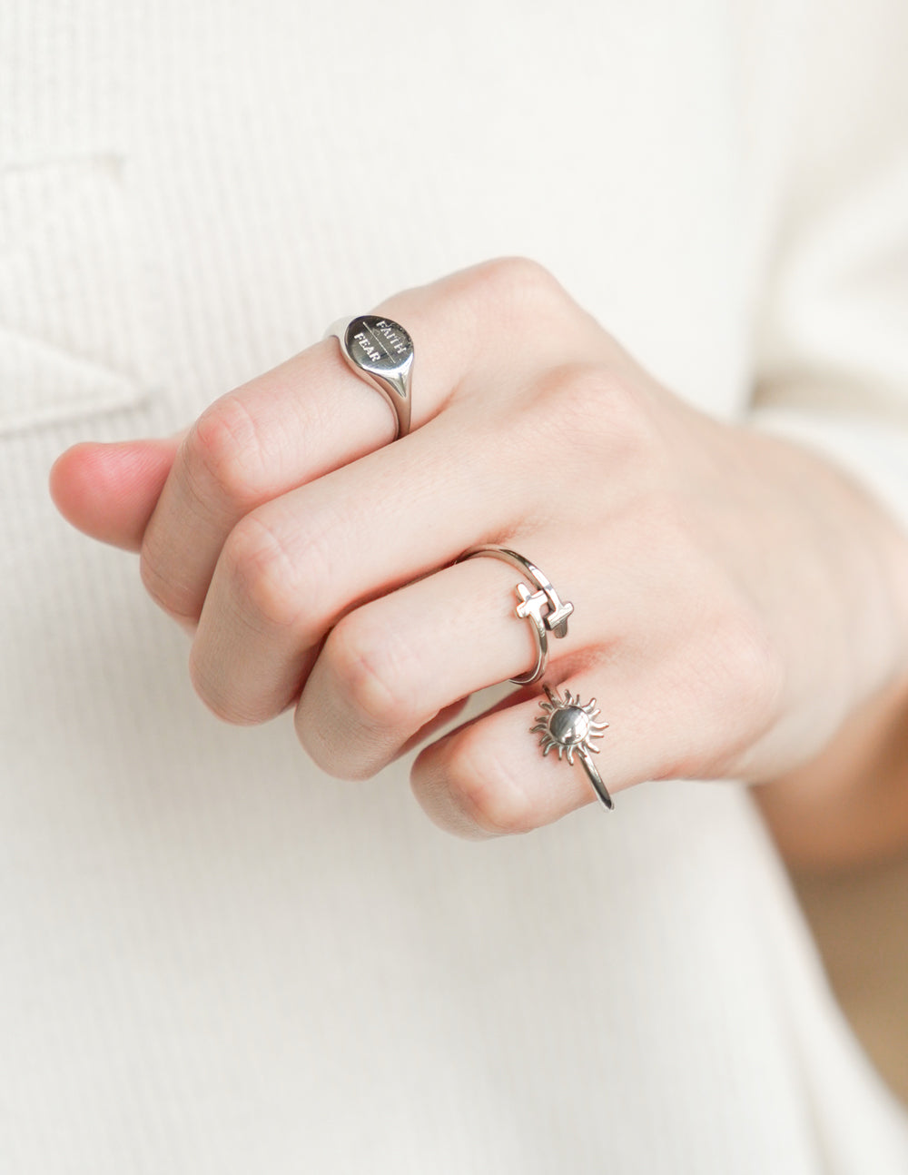 Elevated Faith Silver Wrapped Cross Ring — lifestyle context