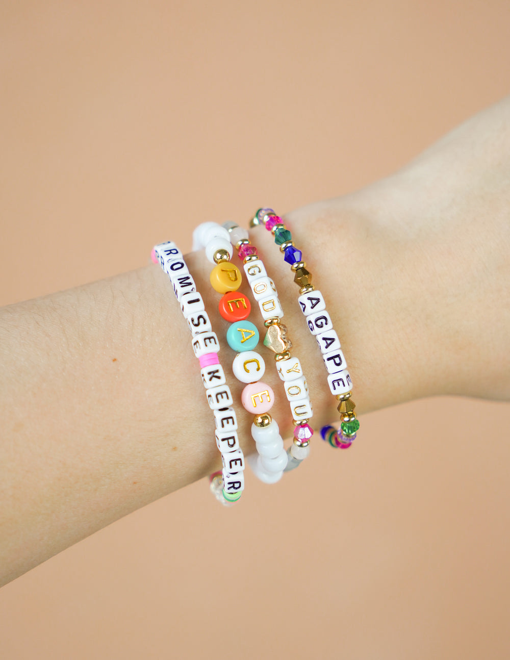 Elevated Faith Agape Letter Bracelet — detail close-up