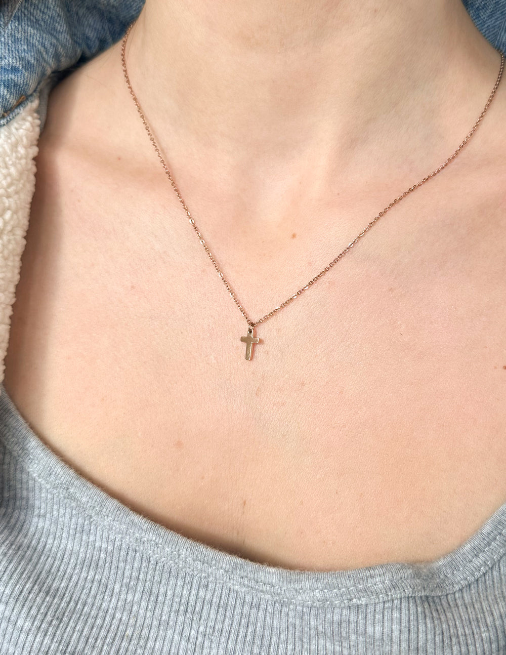 Elevated Faith Rose Gold Cross Necklace — detail close-up