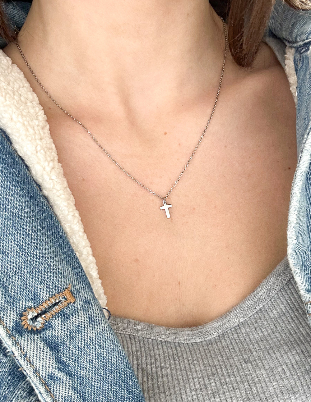Elevated Faith Silver Cross Necklace — detail close-up