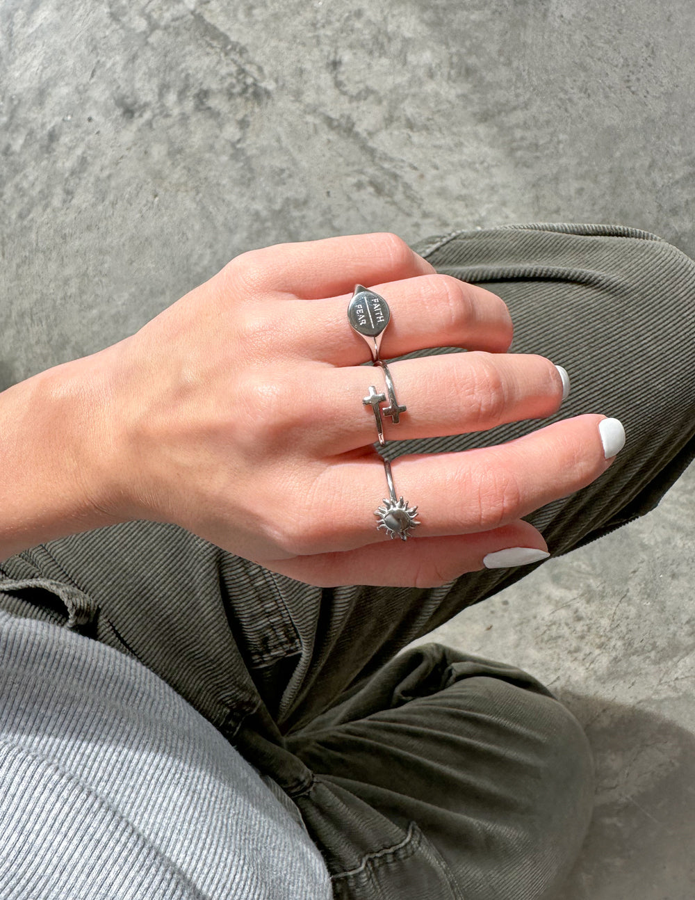 Elevated Faith Silver Wrapped Cross Ring — detail close-up