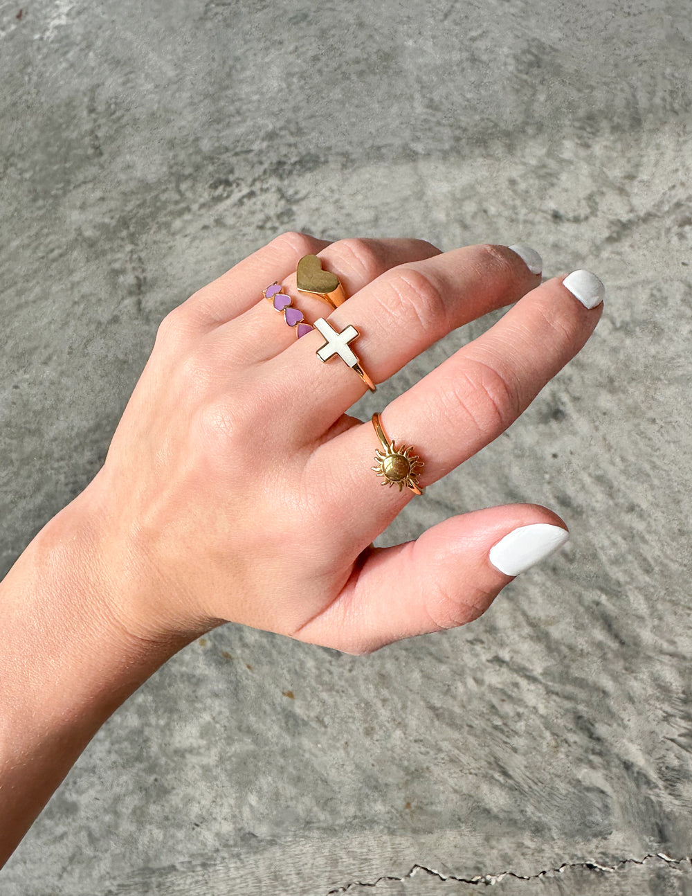 Elevated Faith White Enamel Cross Ring — side view