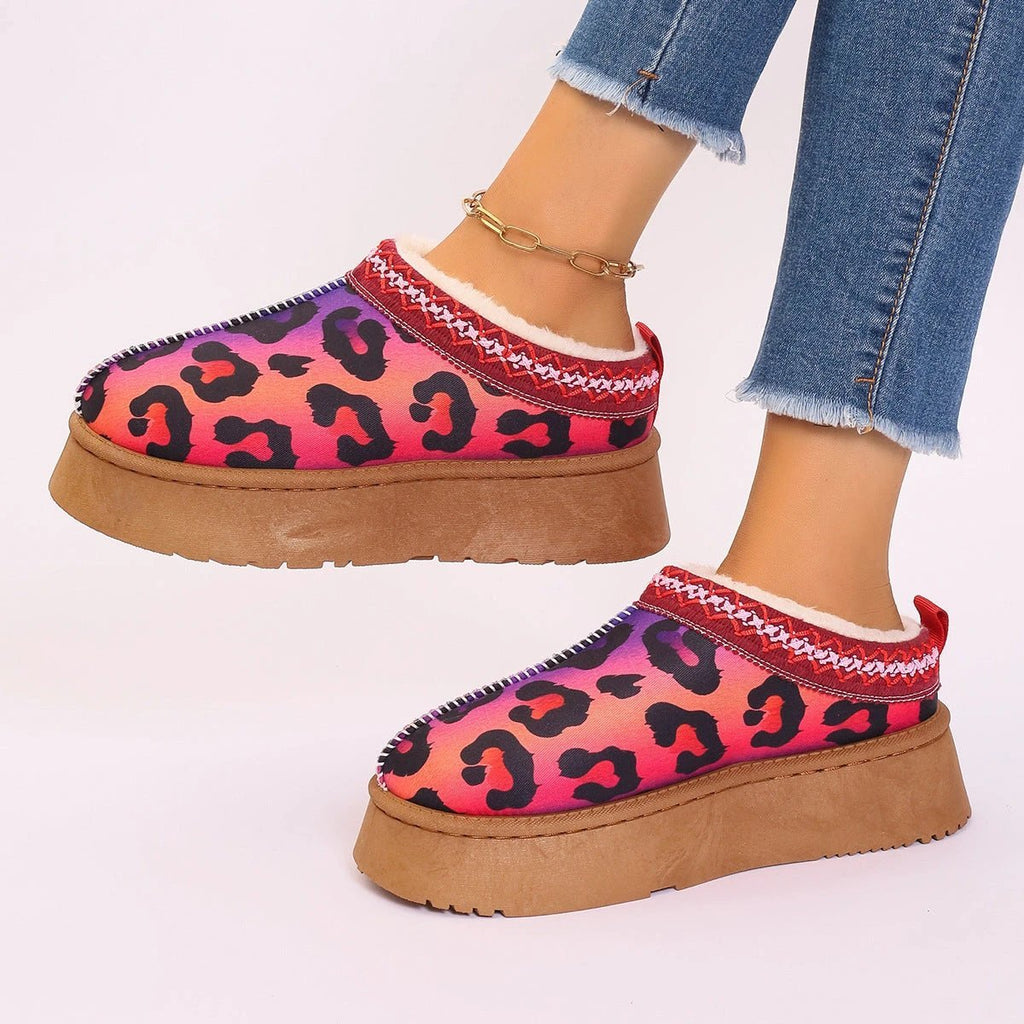 Mandotos Christmas Cartoon Print Plush Lined Slip On Navy Ankle Boots For Women Indoor Home Shoes