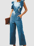 Ruffled Sleeveless Denim Jumpsuit