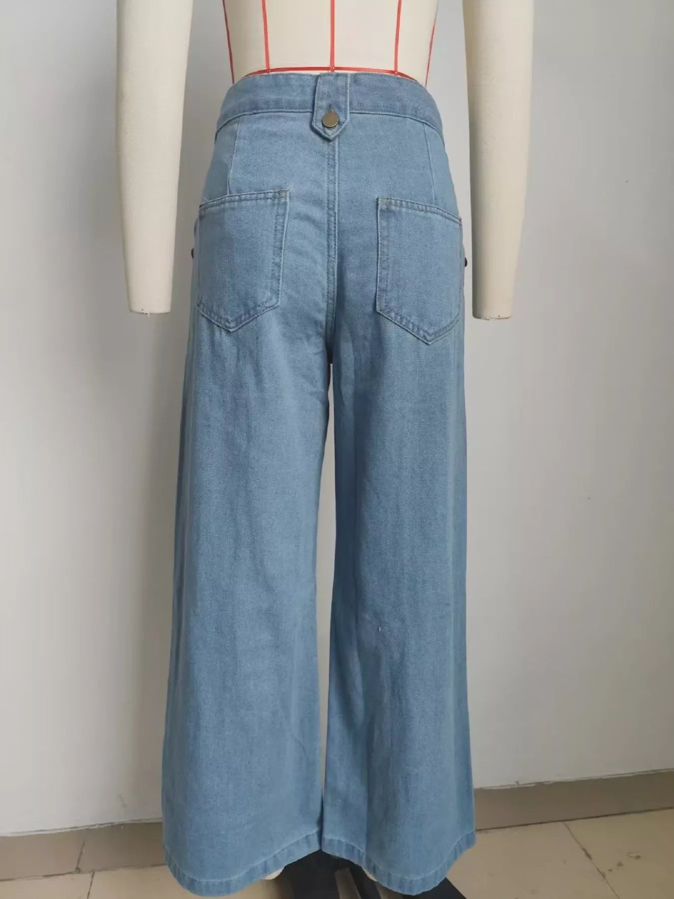 Sleeveless Button-Front Vest and Pants Denim Set