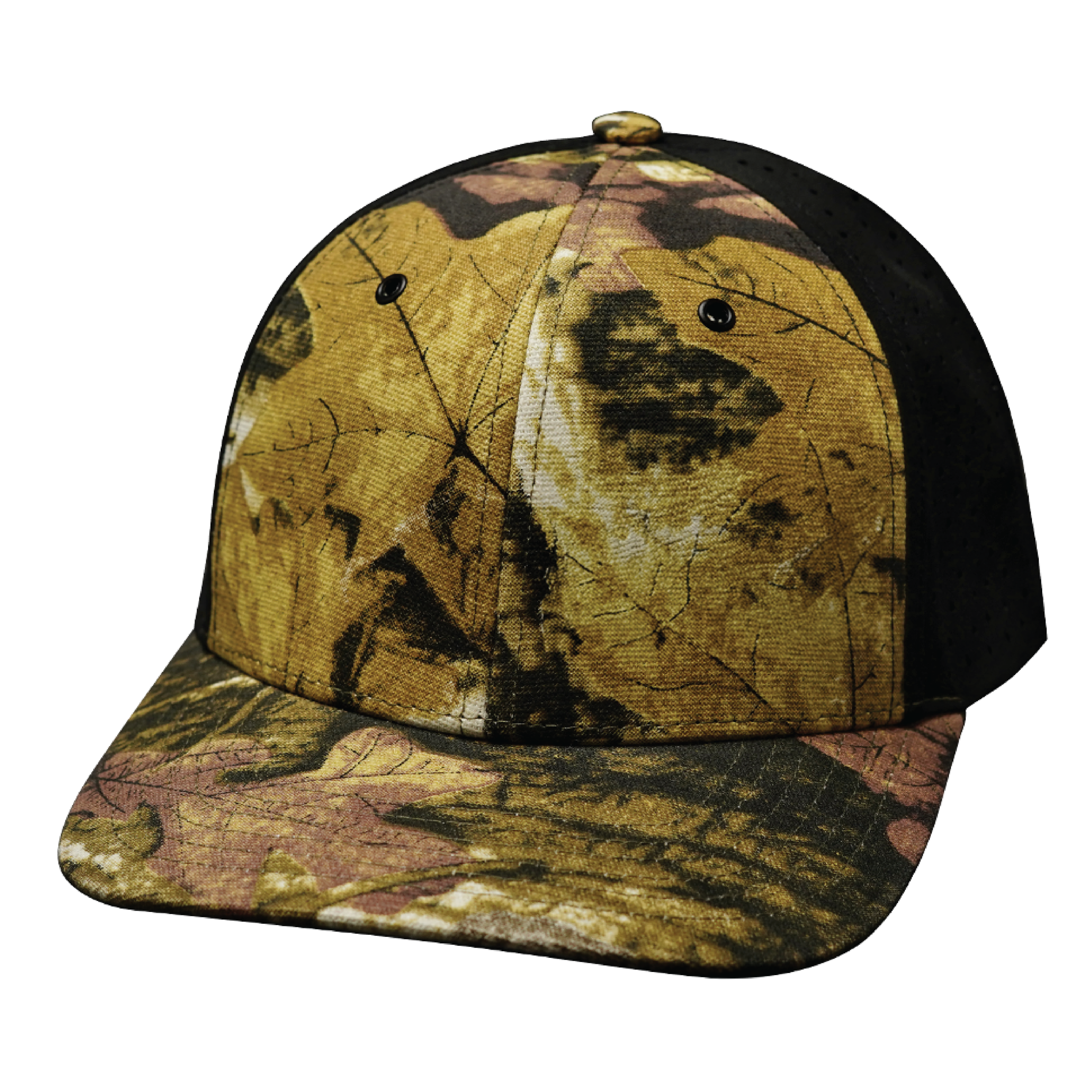 The Heartbeat Brand Blank 6 Panel Hat — Maple Leaf Camo / Black (Unisex) — main product shot